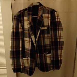 Plaid Wool Blazer in Black, Cream & Brown